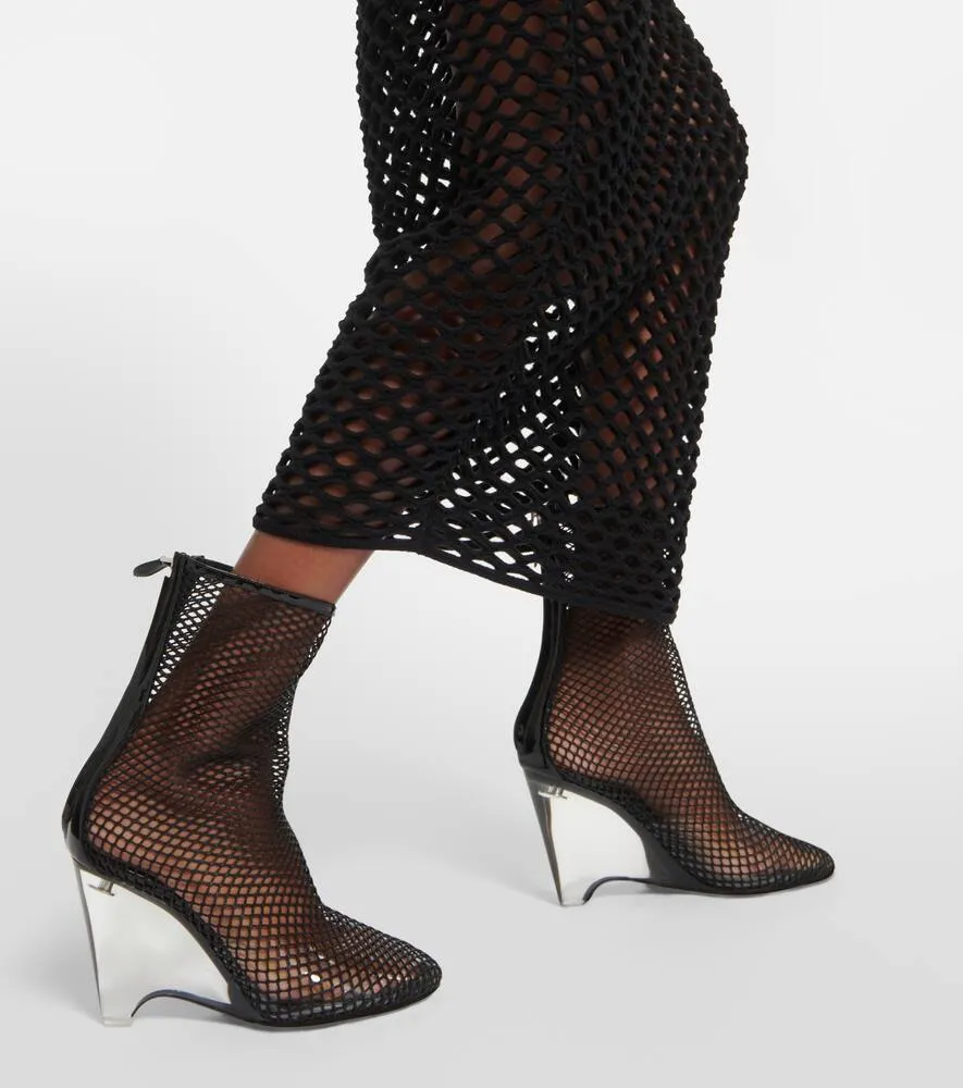 Alaia La Cage mesh and PU wedge ankle boots