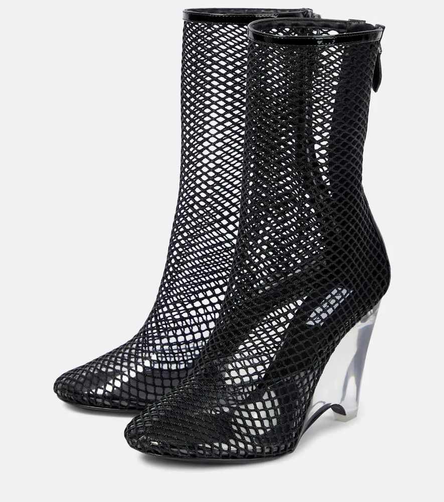Alaia La Cage mesh and PU wedge ankle boots