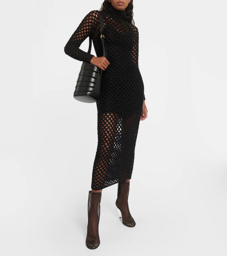 Alaia La Cage mesh and PU wedge ankle boots