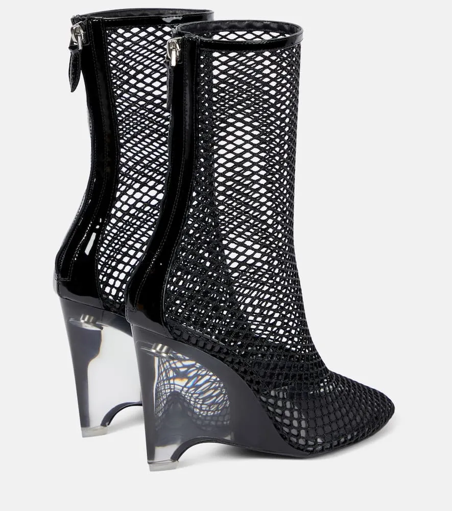 Alaia La Cage mesh and PU wedge ankle boots