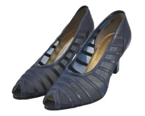Authentic BALENCIAGA Open Toe Pumps Shoes Size 34 1/2 Nylon Leather Blue 8153J