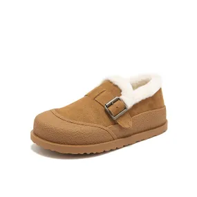 BeauToday Plush Lined Flat Shoes Buckle Strap Fuzzy Flats Round Toe Slip-on Casual Flat Shoes for Women