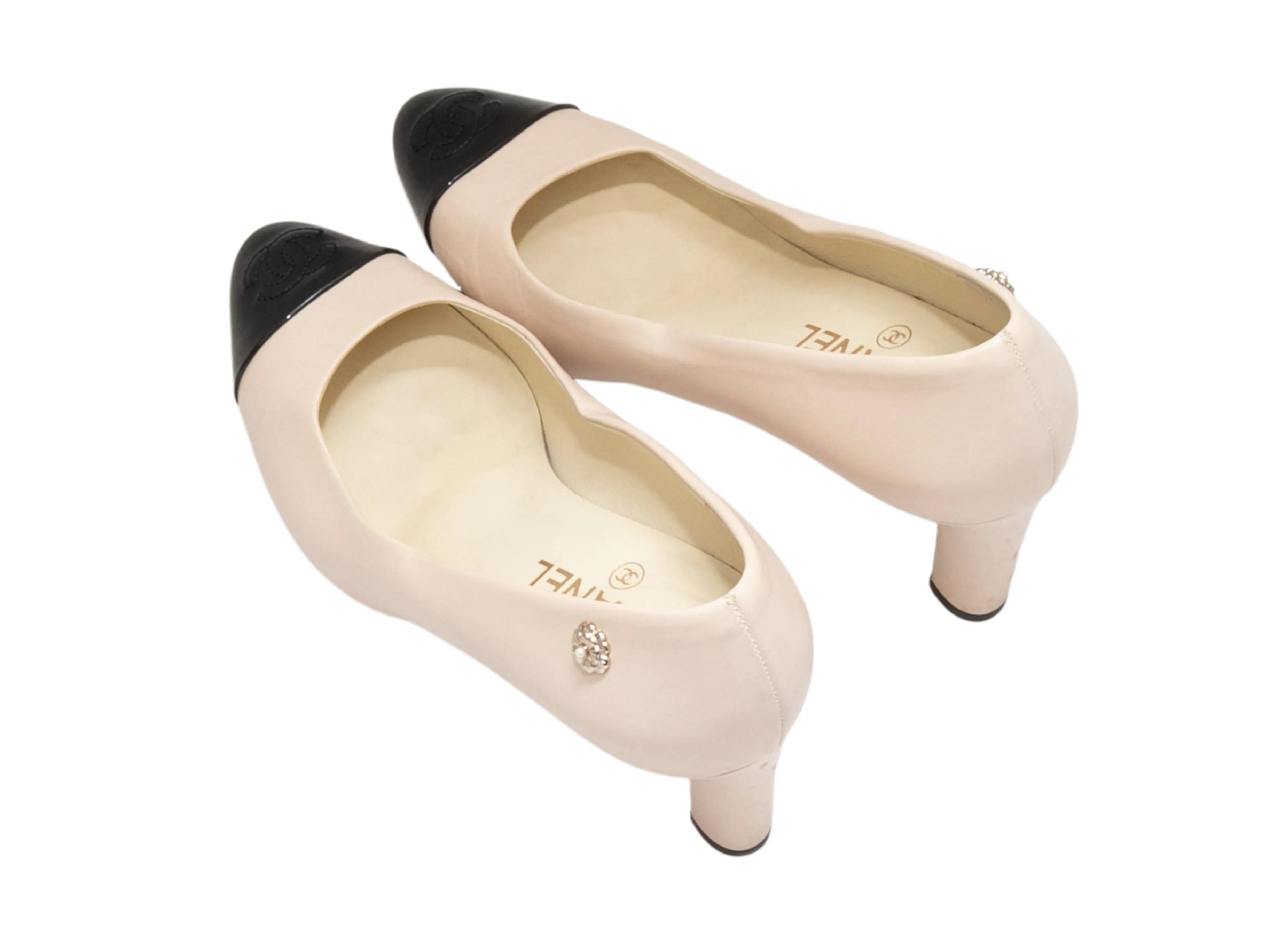Beige & Black Chanel Cap-Toe Pumps Size 37.5