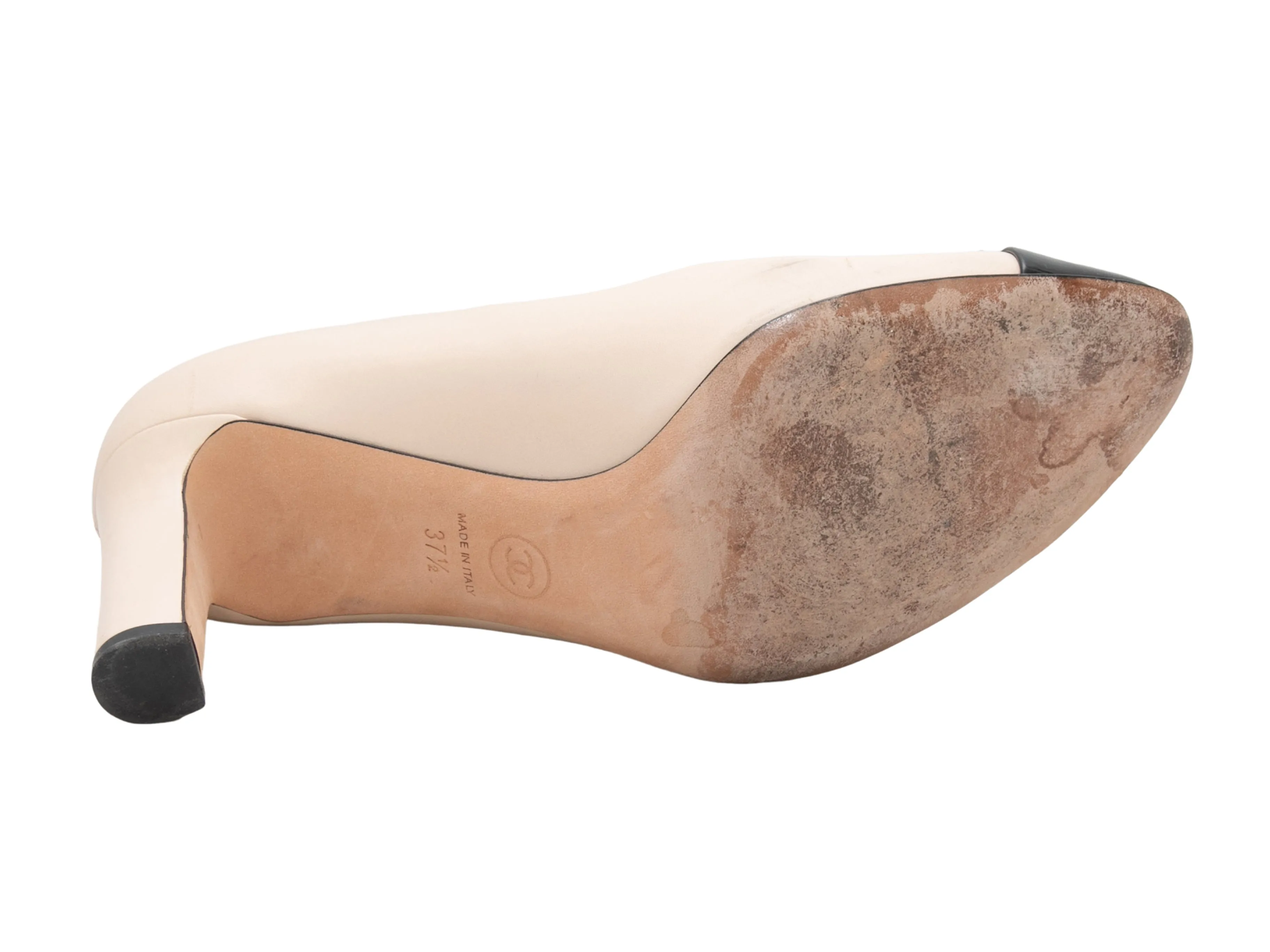 Beige & Black Chanel Cap-Toe Pumps Size 37.5