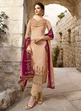 Beige And Pink Traditional Pants Suit