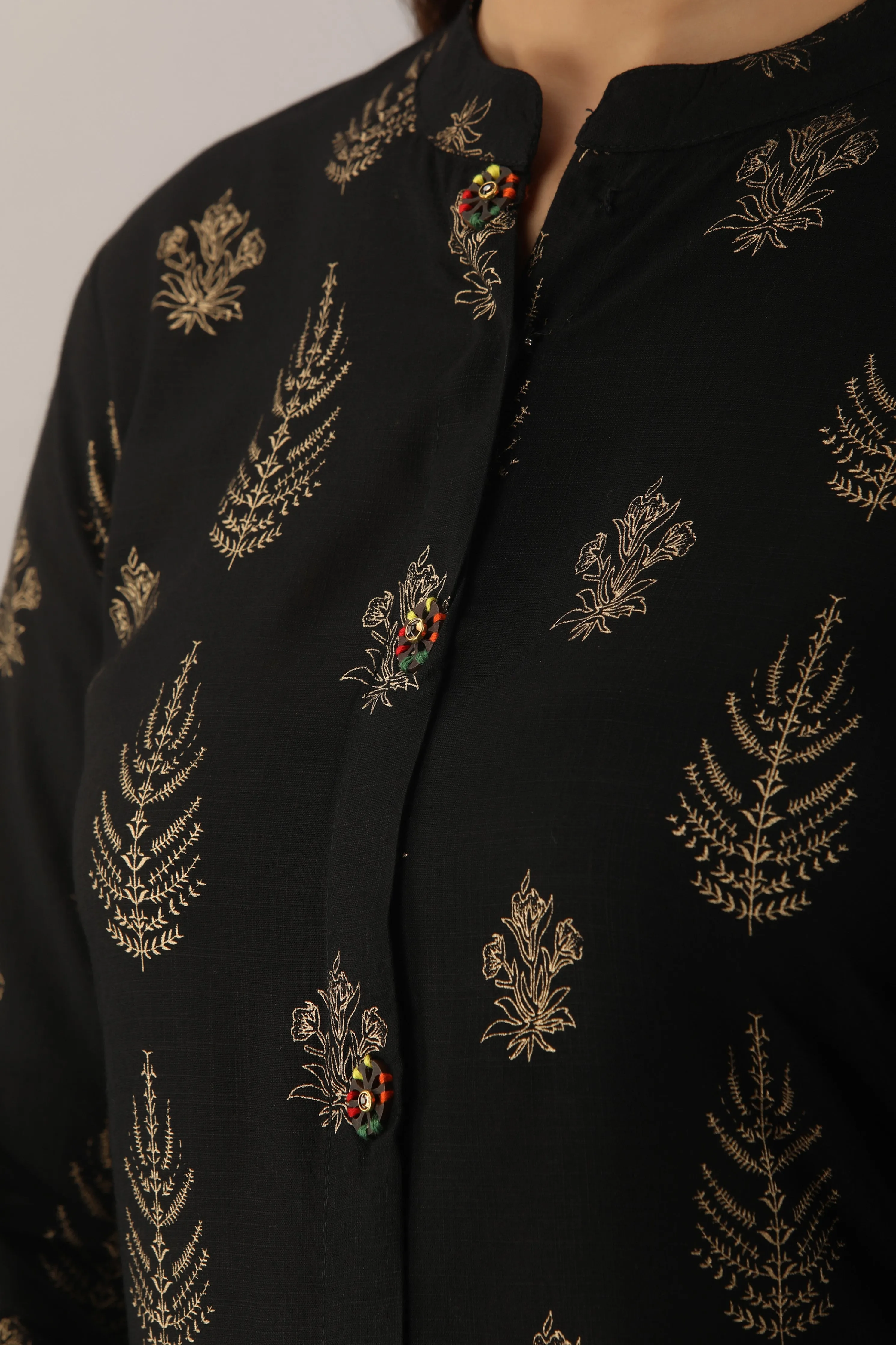 Black Rayon Slub Straight Womens Kurta