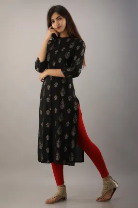 Black Rayon Slub Straight Womens Kurta