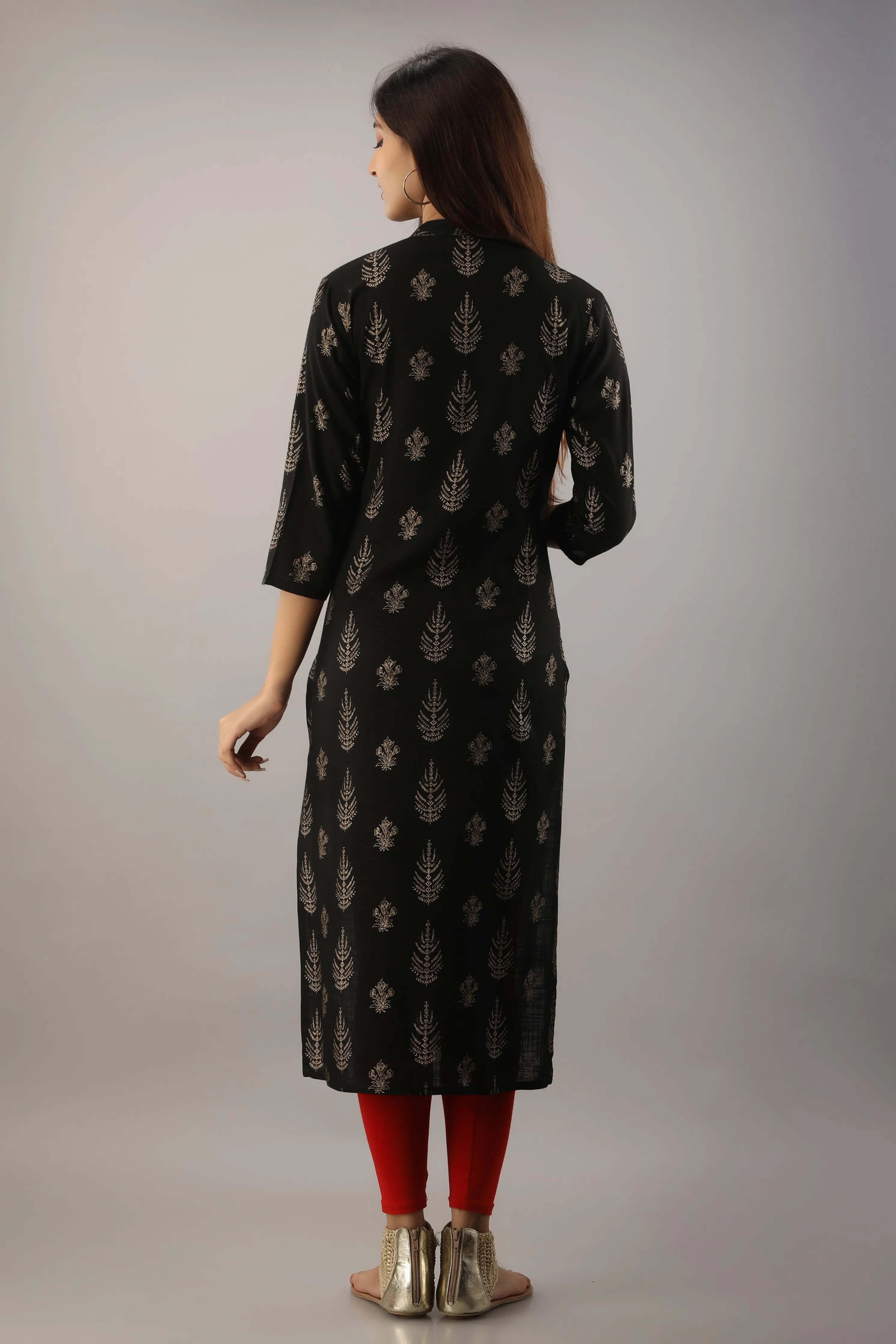 Black Rayon Slub Straight Womens Kurta