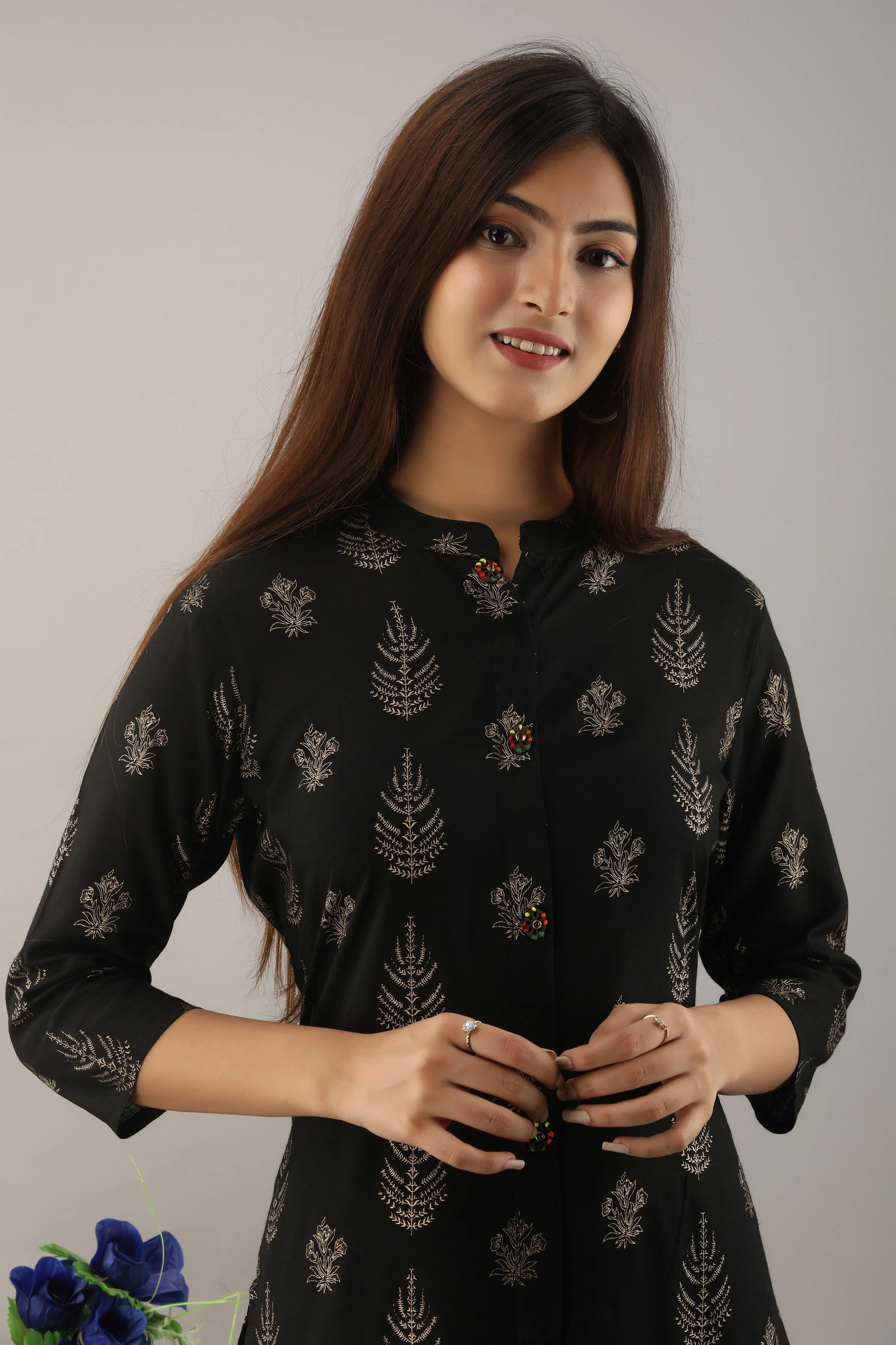 Black Rayon Slub Straight Womens Kurta