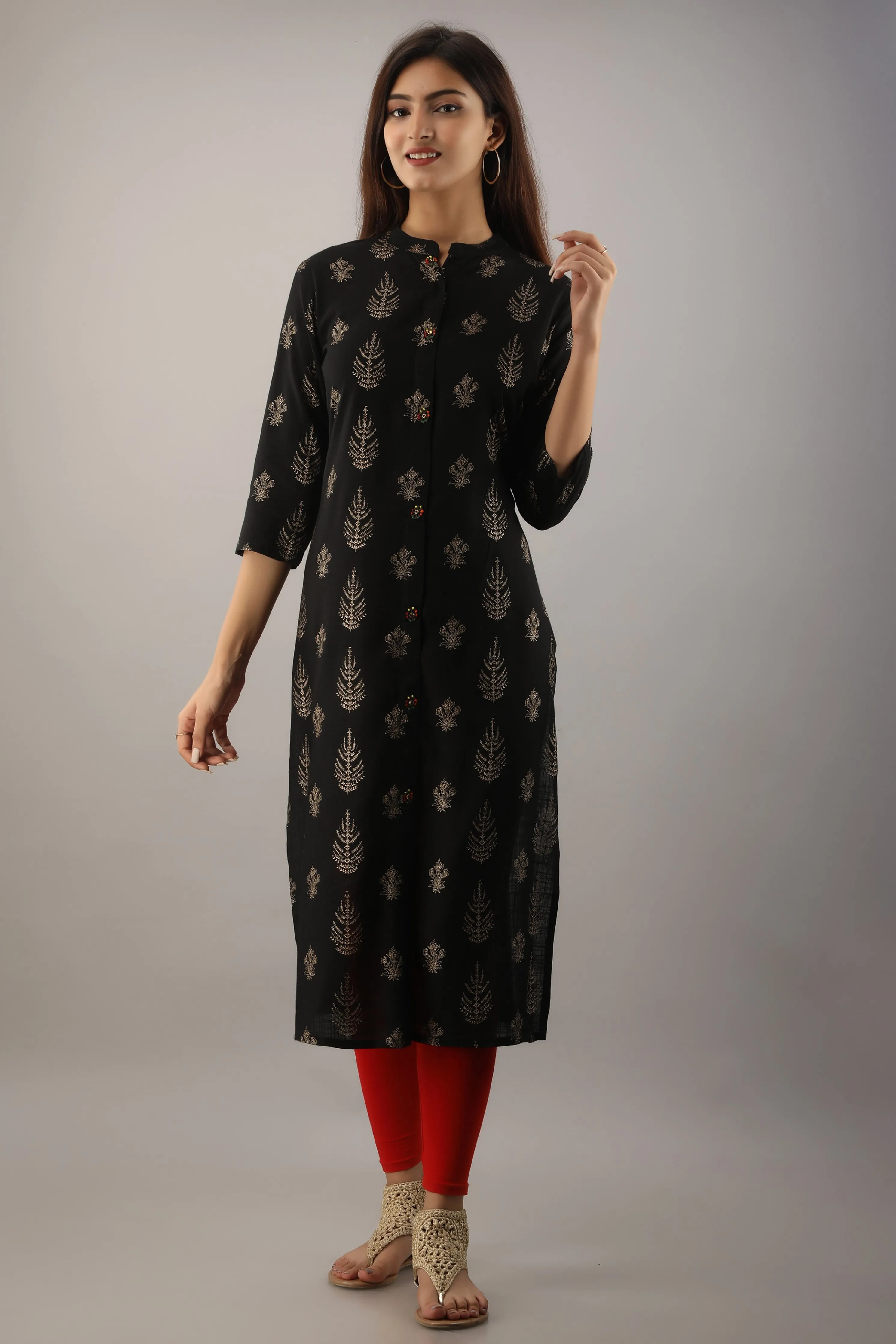 Black Rayon Slub Straight Womens Kurta