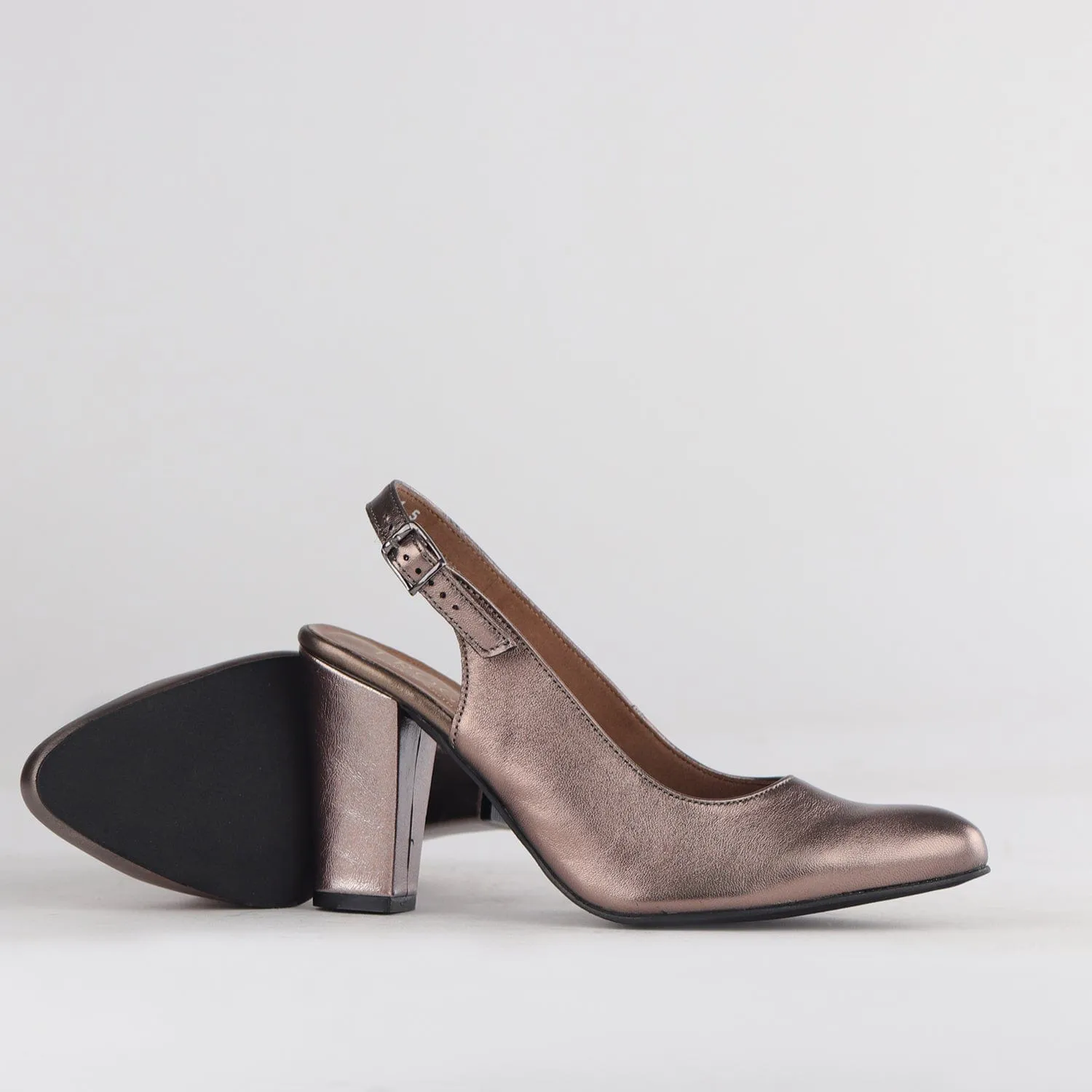 Block Heel Slingback in Lead Metallic - 12790