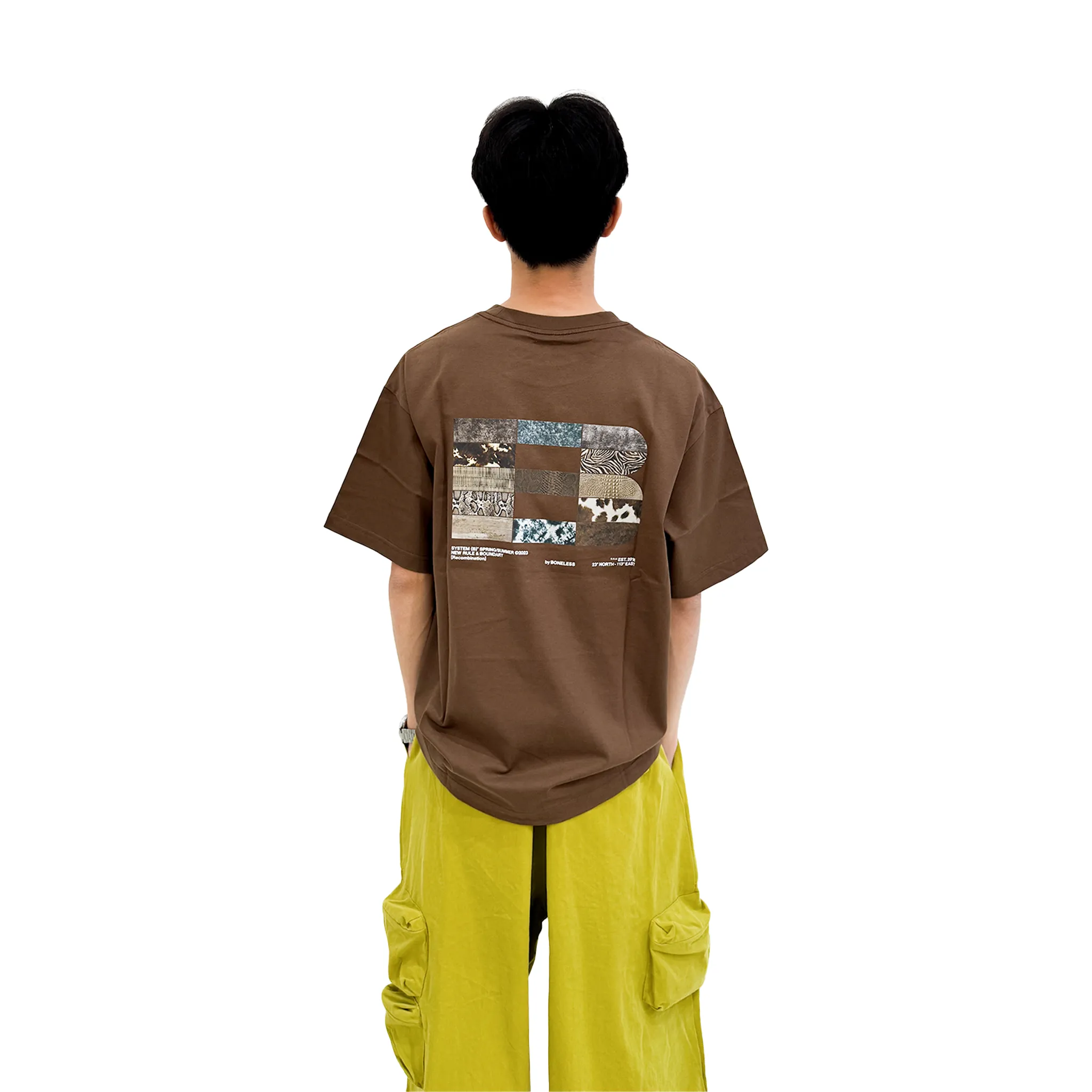 BONELESS Textured Pattern Patchwork Print S/S Tee Coffee (SS23)