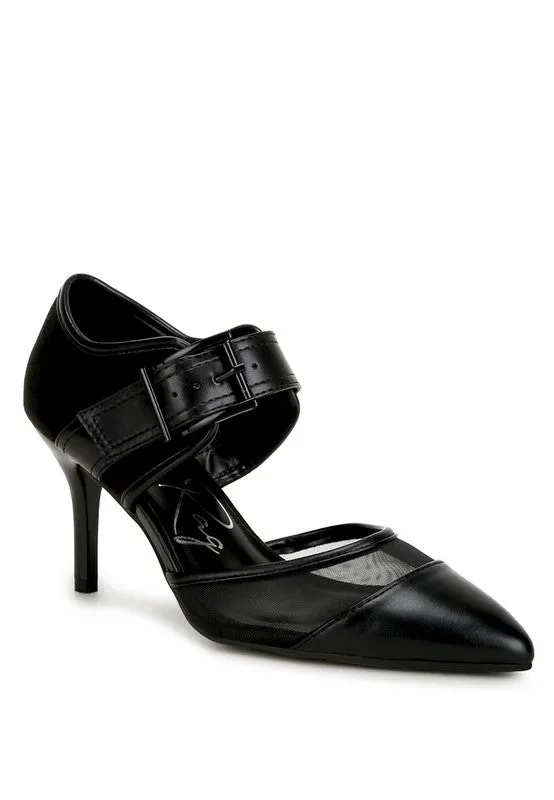 Buckle Up Pointed Toe Mesh Pumps