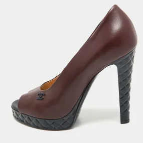 Chanel Burgundy Leather CC Open Toe Platform Pumps Size 40 RJC4324