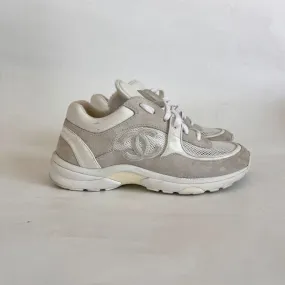Chanel Grey Suede And Leather CC Lace Up Sneakers, 38