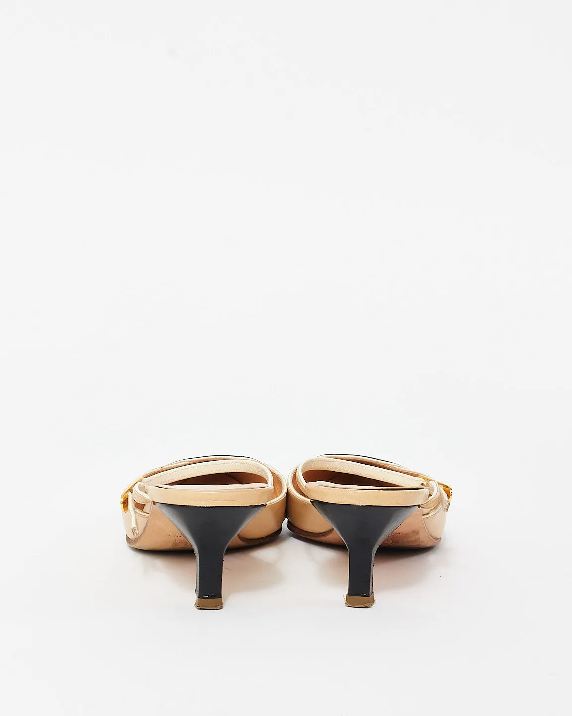 Chanel Vintage Beige & Black Cap Toe Mule Pumps - 35.5