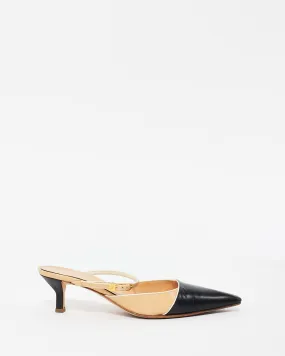 Chanel Vintage Beige & Black Cap Toe Mule Pumps - 35.5