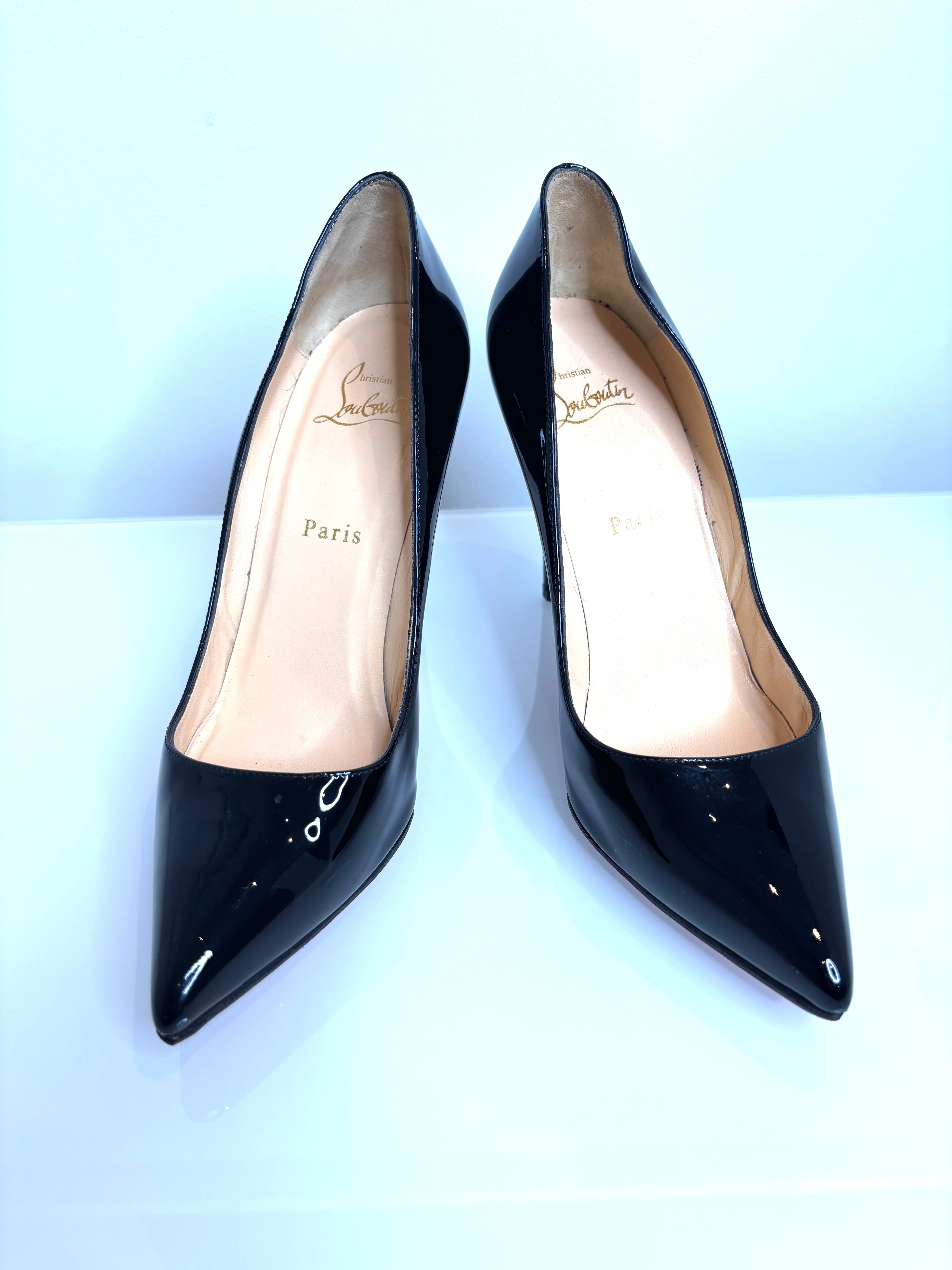 Christian Louboutin Pigalle 100 Black Patent Heels 38.5 UK5.5