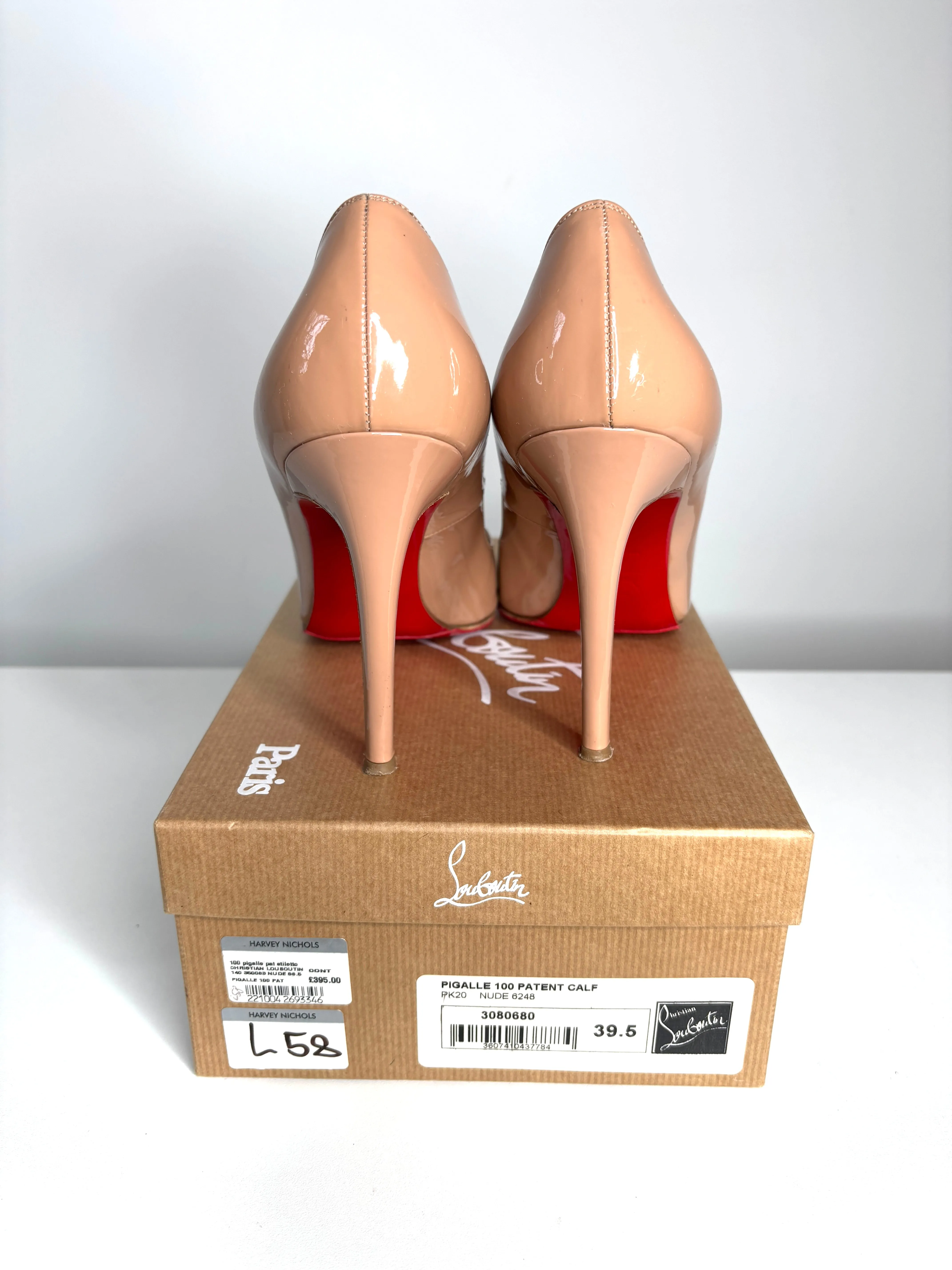 Christian Louboutin Pigalle 100 Nude Patent Heels 39.5 UK6.5