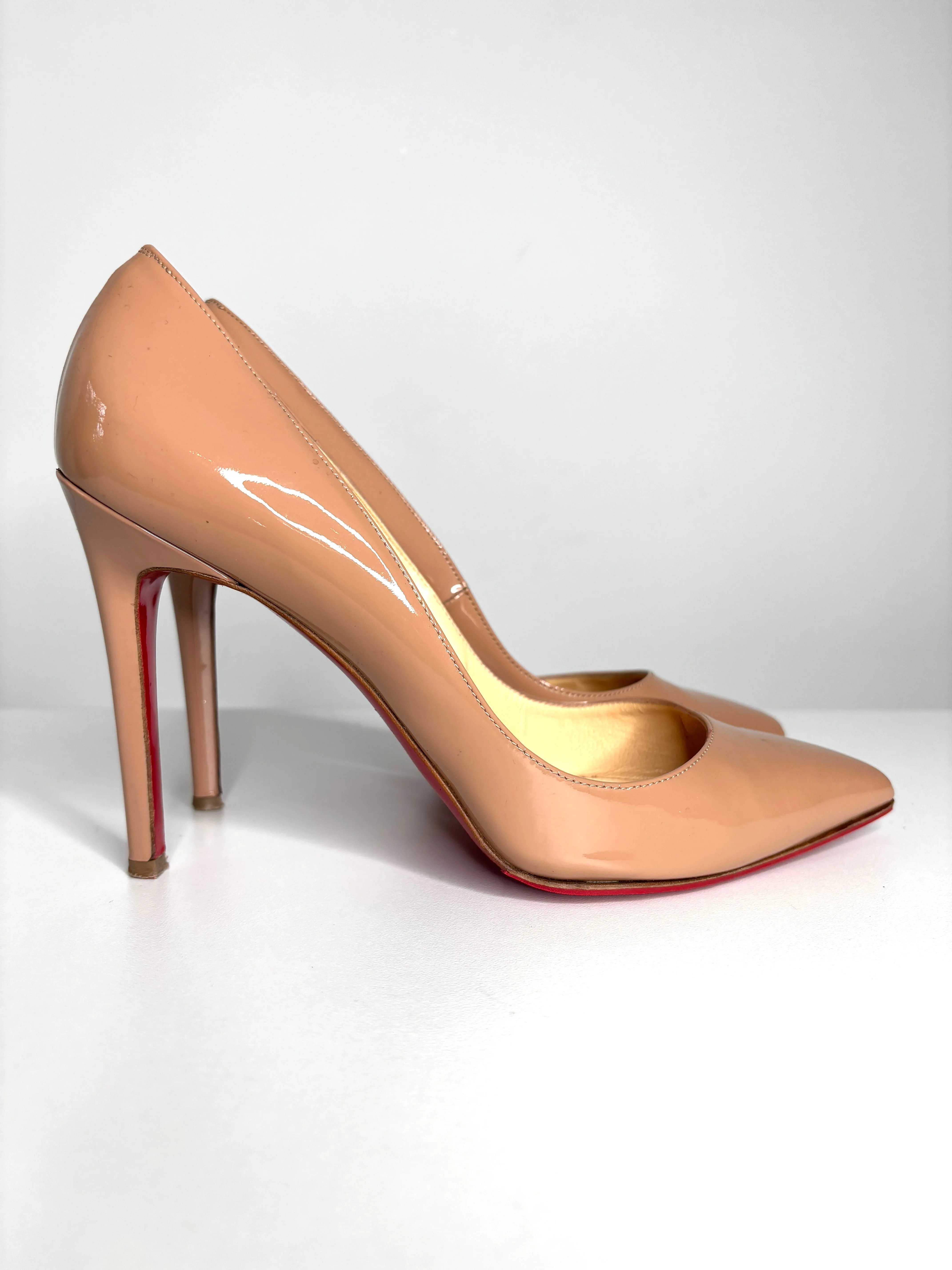 Christian Louboutin Pigalle 100 Nude Patent Heels 39.5 UK6.5