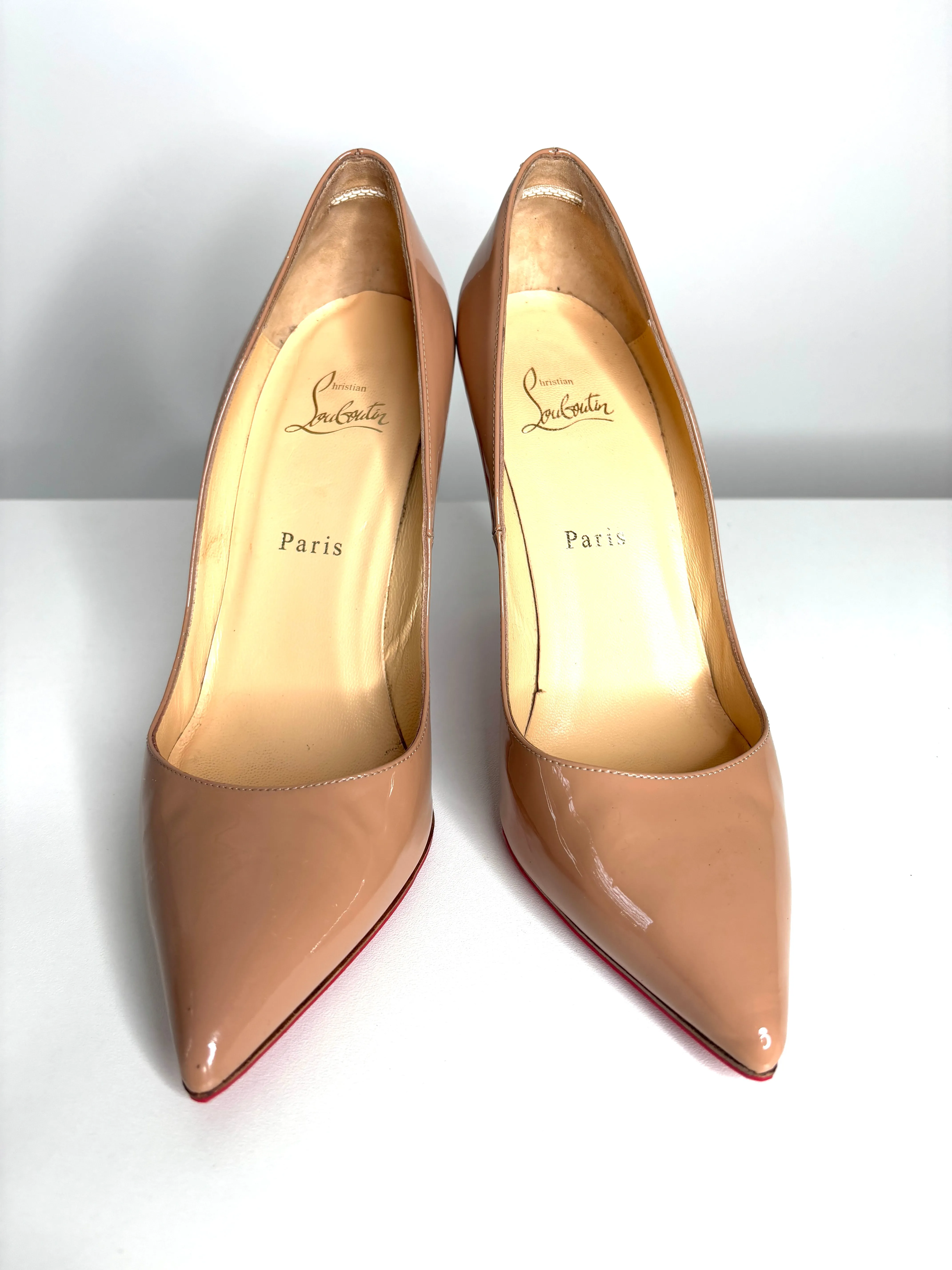 Christian Louboutin Pigalle 100 Nude Patent Heels 39.5 UK6.5