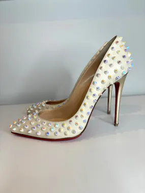 Christian Louboutin Pigalle Follies Spike 100 Cream Leather Heels 38.5 UK5.5