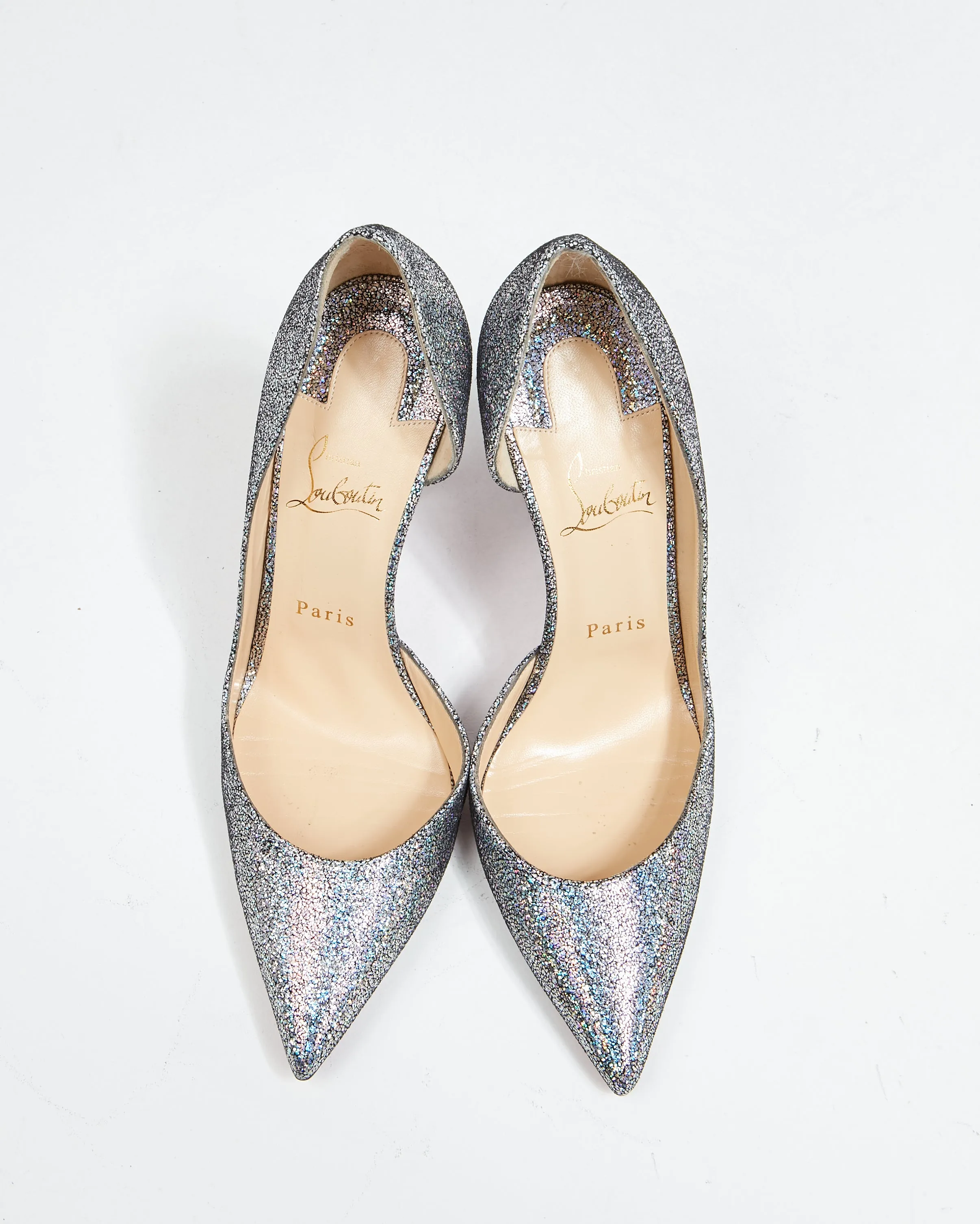 Christian Louboutin Silver Iriza Glitter Point Toe Pumps - 38.5