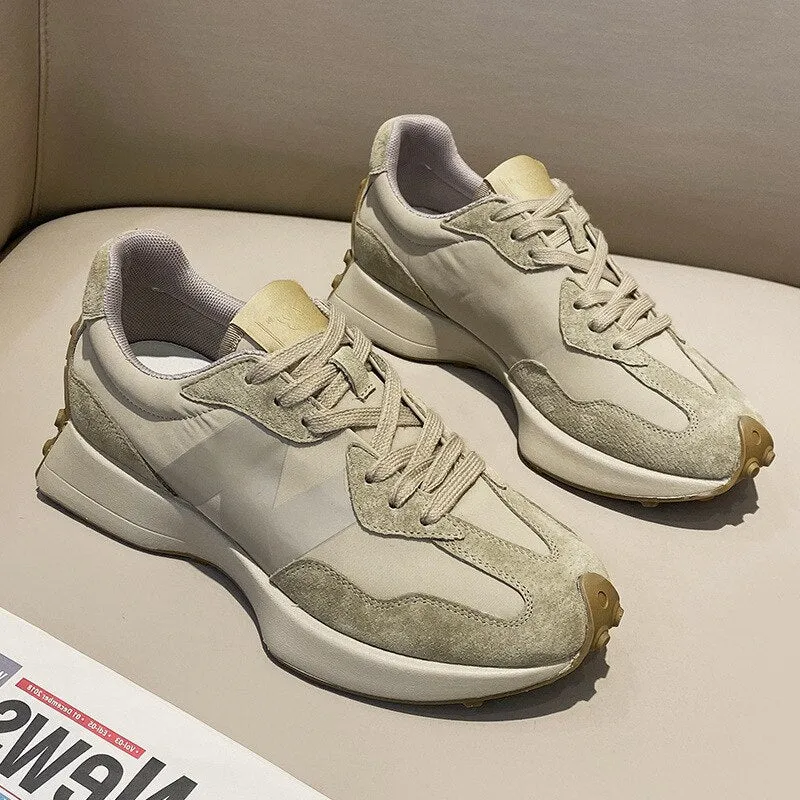 Cow suede sneaker women autumn shoes kitten heel running shoes green sporty sneakers z939