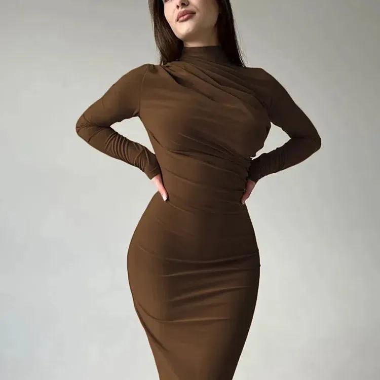 Cutenew Women's Elegant Solid O-neck Patchwork Maxi Dress