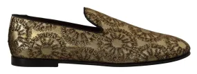 Dolce & Gabbana Gold Tone Loafers Slides Dress Sko