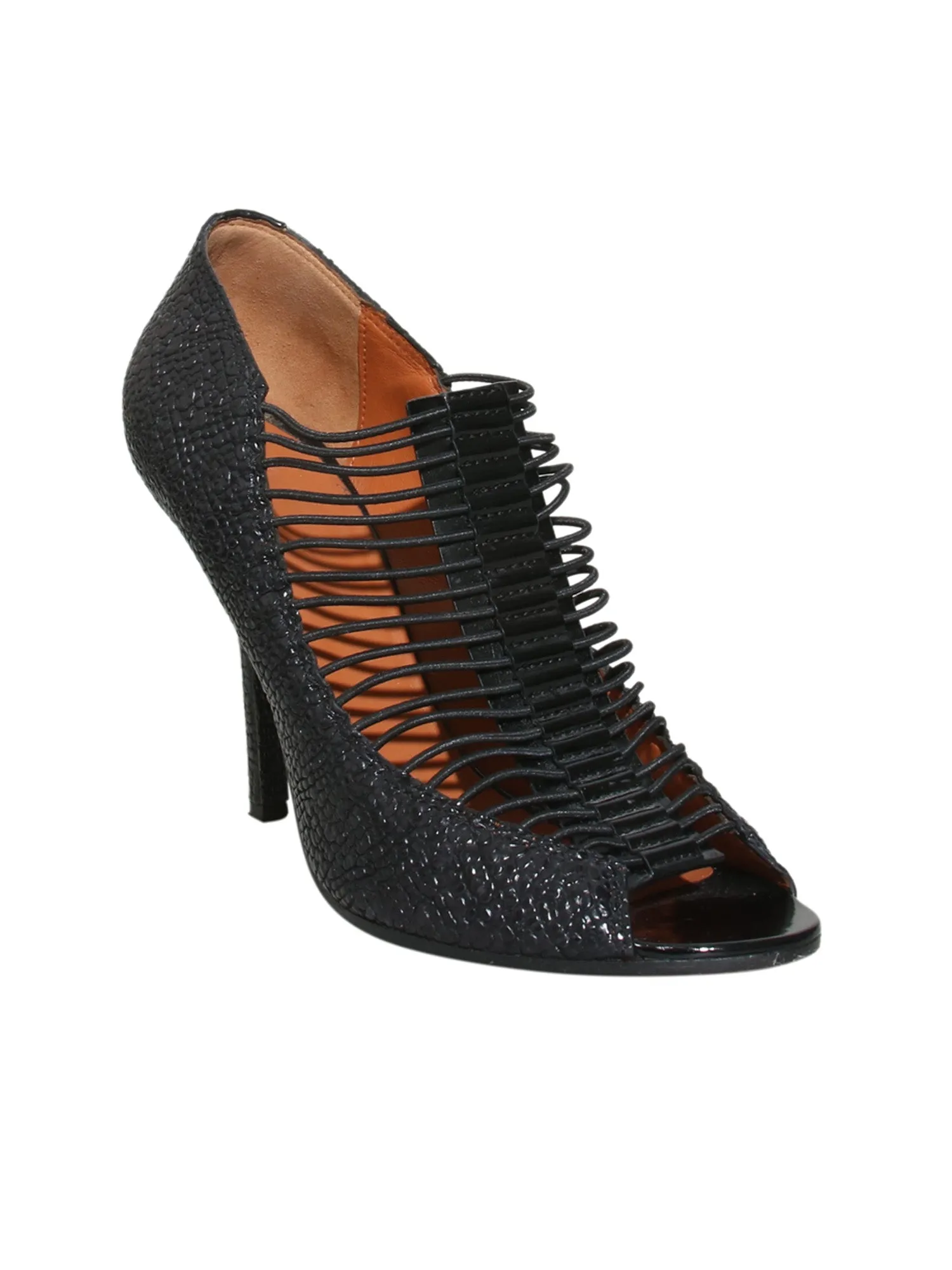 Elastic Detail Open Toe Pumps