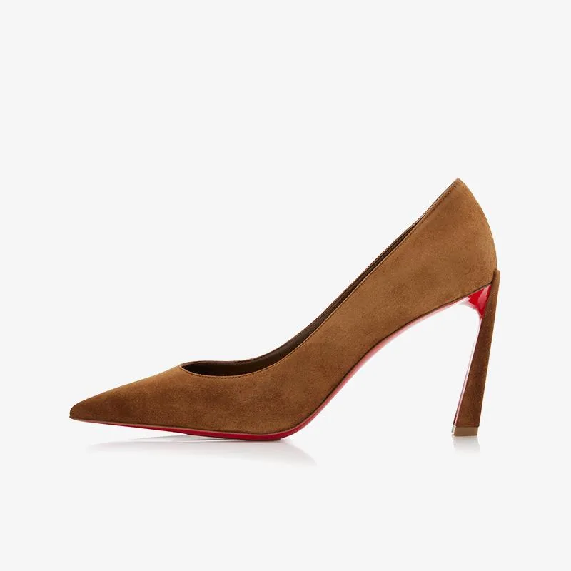 Fashionable Brown Suede Pointed-Toe Pumps