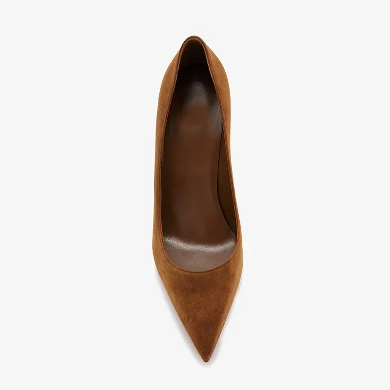 Fashionable Brown Suede Pointed-Toe Pumps