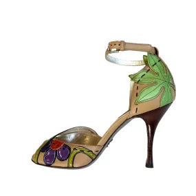 Floral Leather Heels - 8