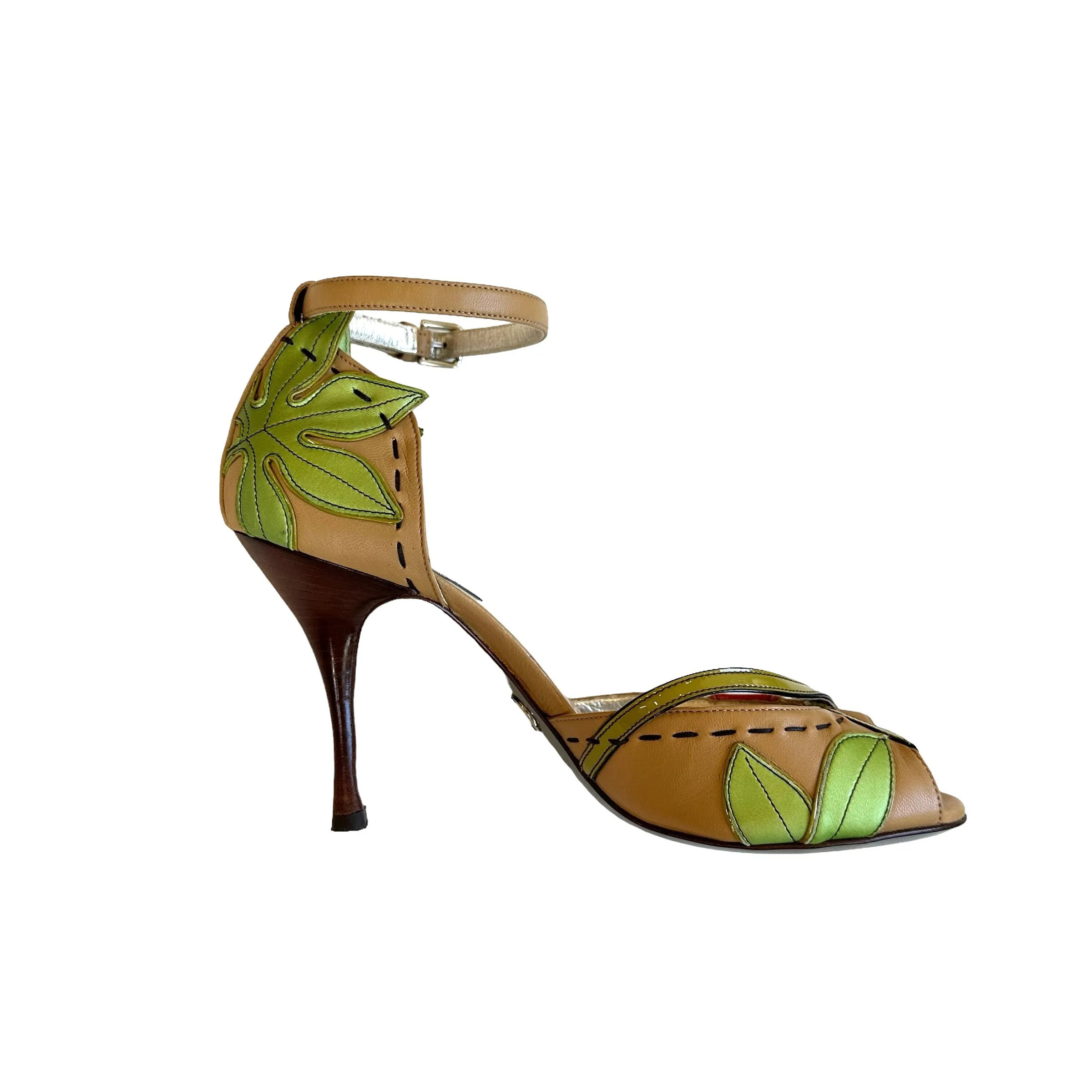 Floral Leather Heels - 8