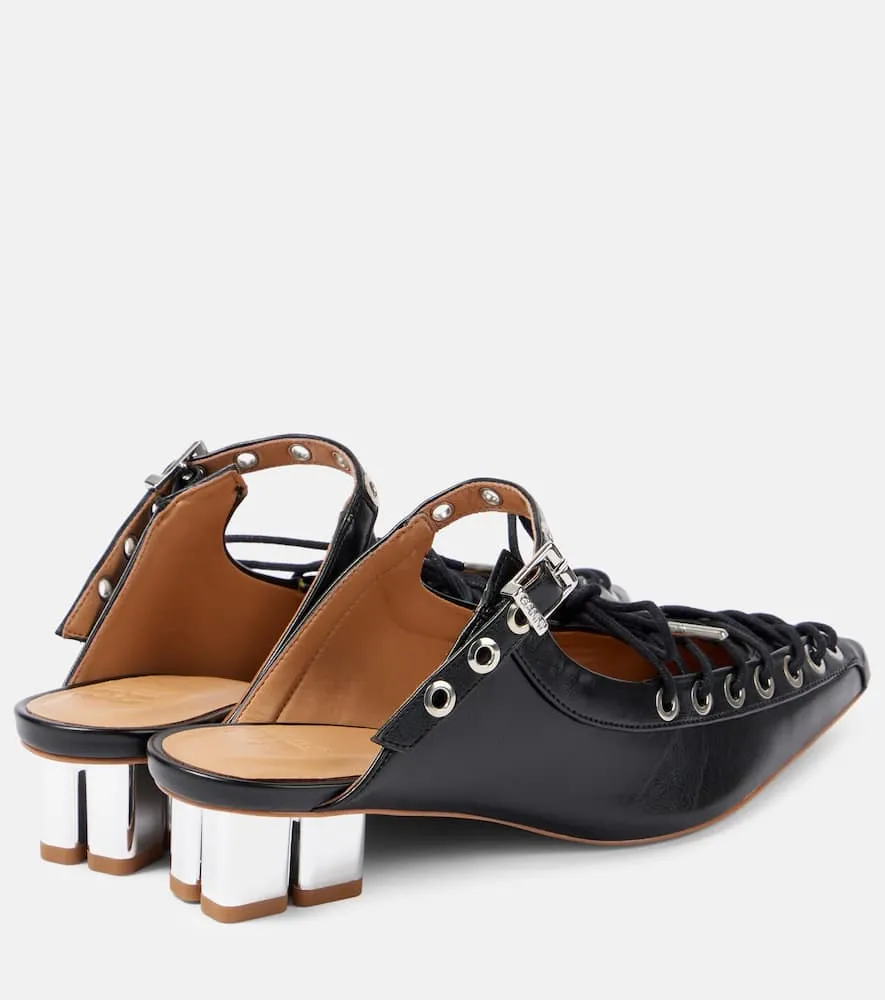 Ganni Faux leather lace-up mules