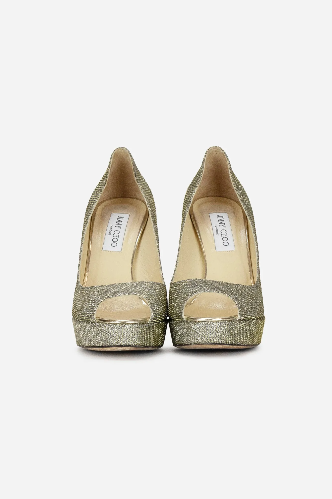 Gold Glitter Open-Toe Pumps
