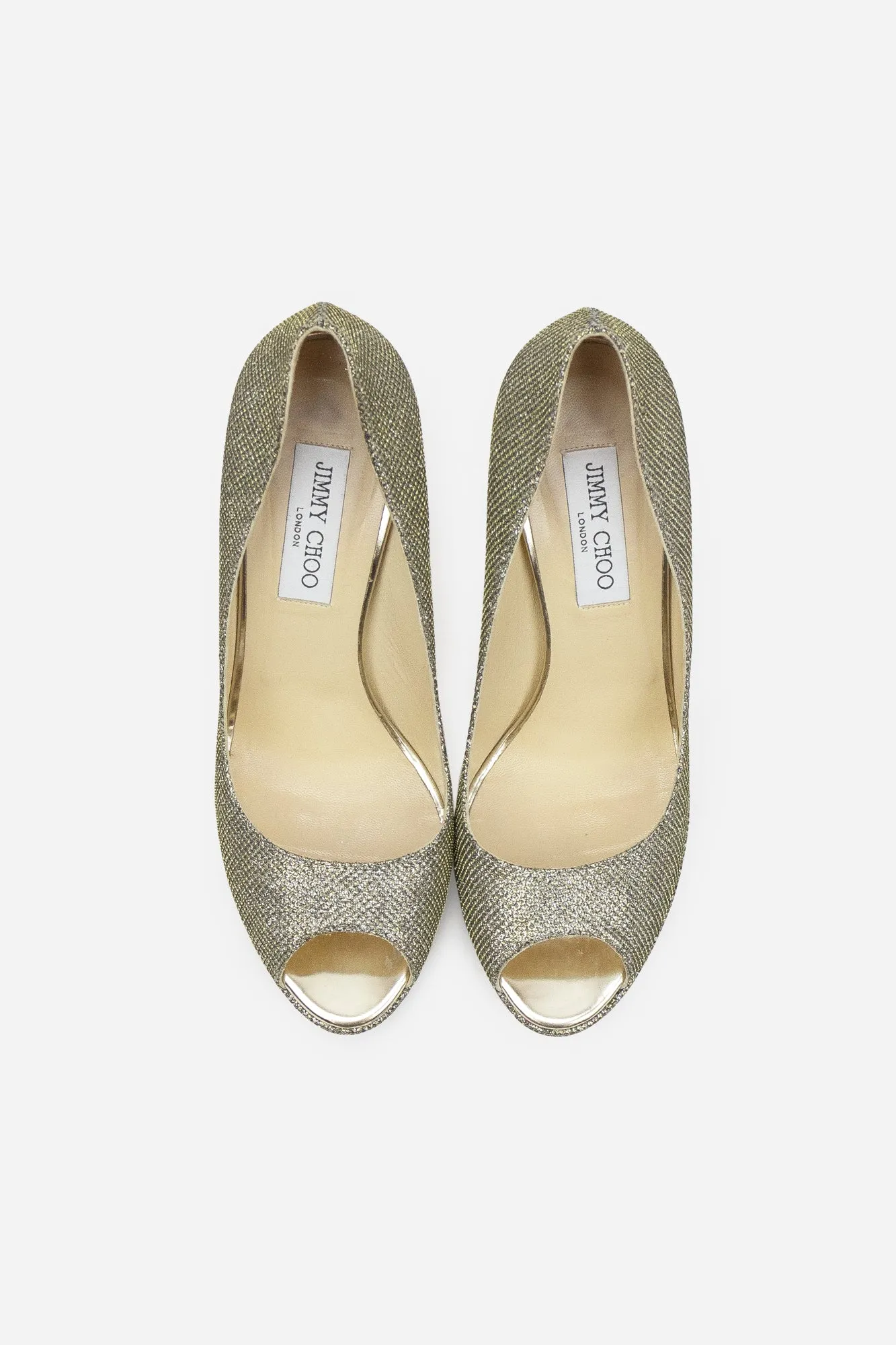 Gold Glitter Open-Toe Pumps