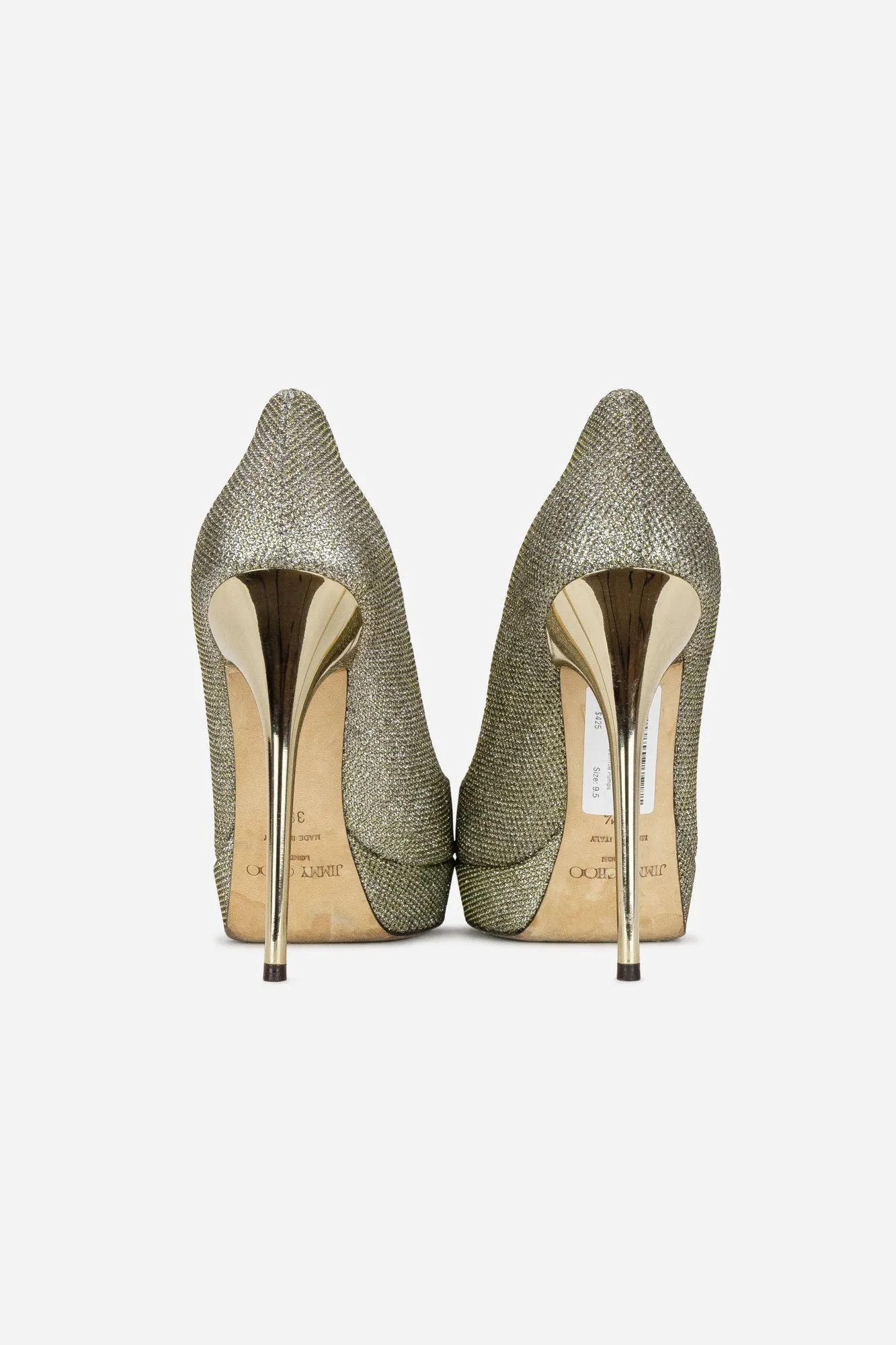 Gold Glitter Open-Toe Pumps