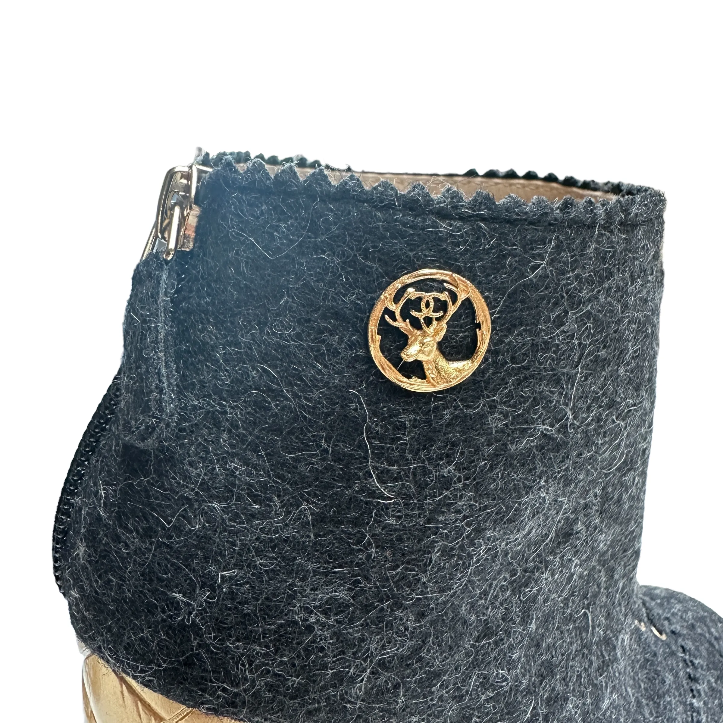 Grey Felt Boots w/Gold Heels - 10