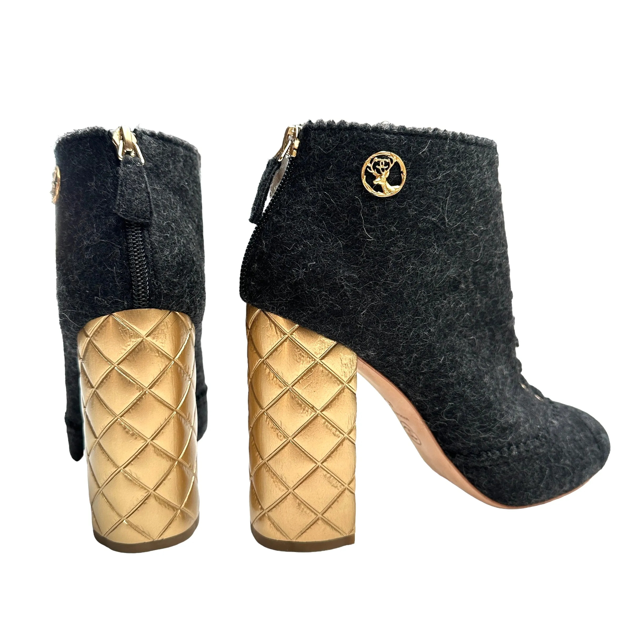 Grey Felt Boots w/Gold Heels - 10