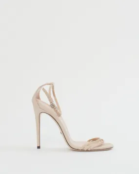 Gucci Blush Pink Suede Crystal GG Strappy Heeled Sandals - 36