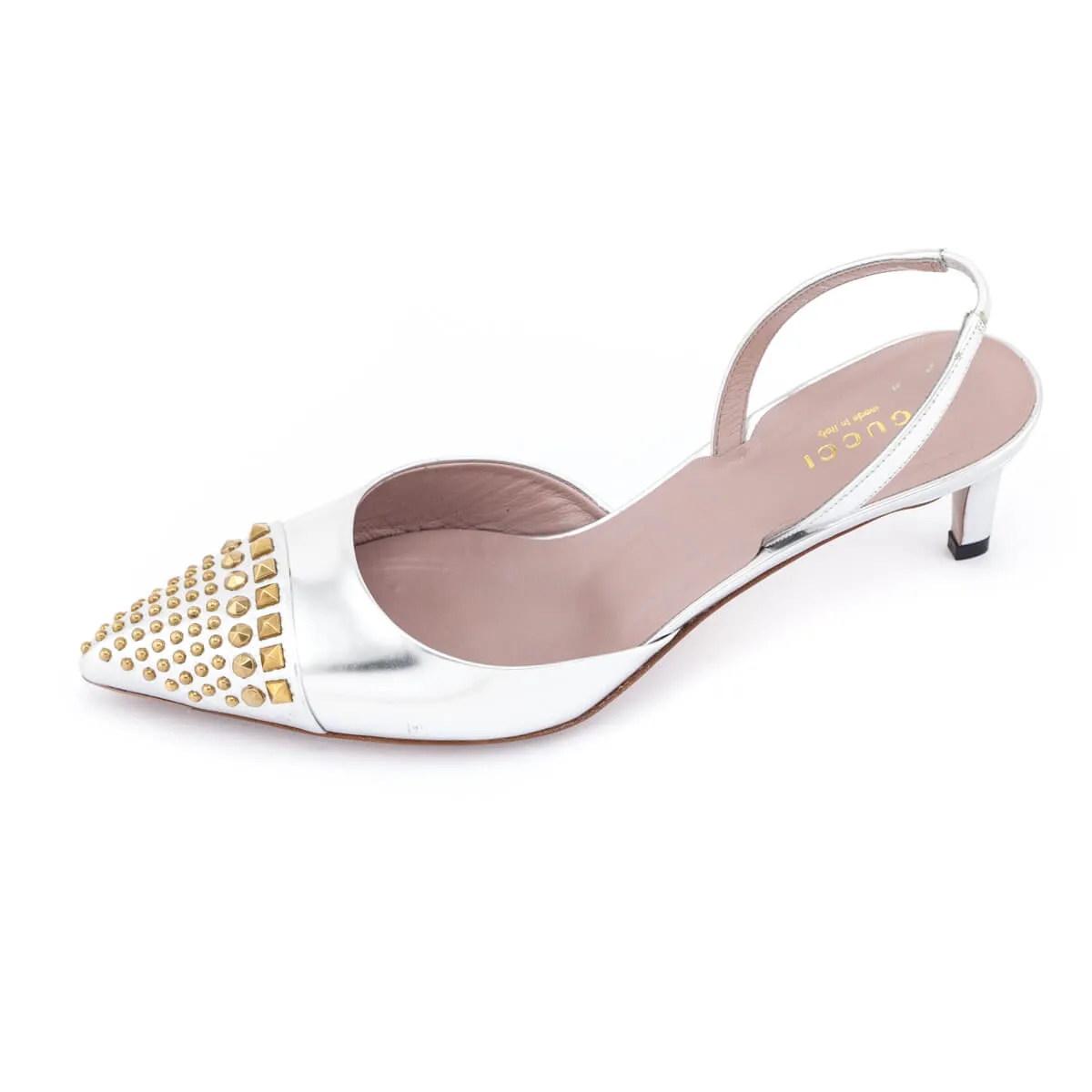 Gucci Silver & Gold-Studded Slingback Pumps Size US 9 | IT 39