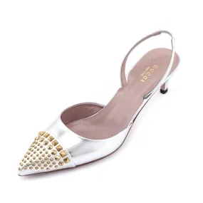 Gucci Silver & Gold-Studded Slingback Pumps Size US 9 | IT 39