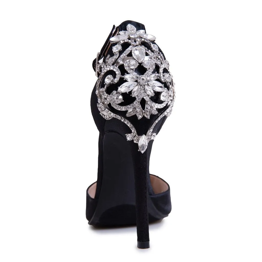 HALSEY OPEN TOE HEEL SHOE WITH CRYSTAL EMBELLISHED ON BACK