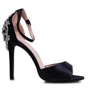 HALSEY OPEN TOE HEEL SHOE WITH CRYSTAL EMBELLISHED ON BACK
