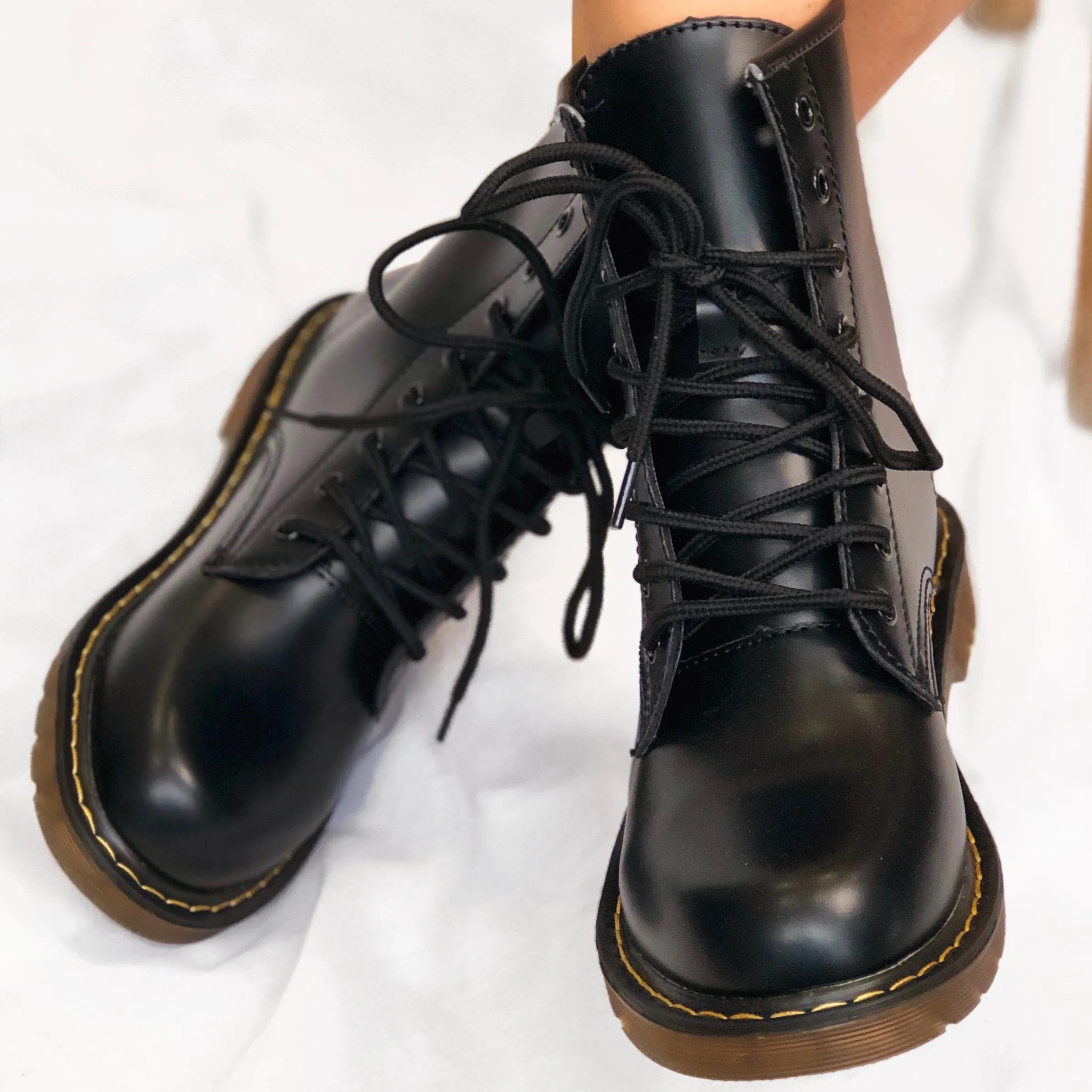 Harley Black PU Faux Leather Lace Up Chunky Biker Boots