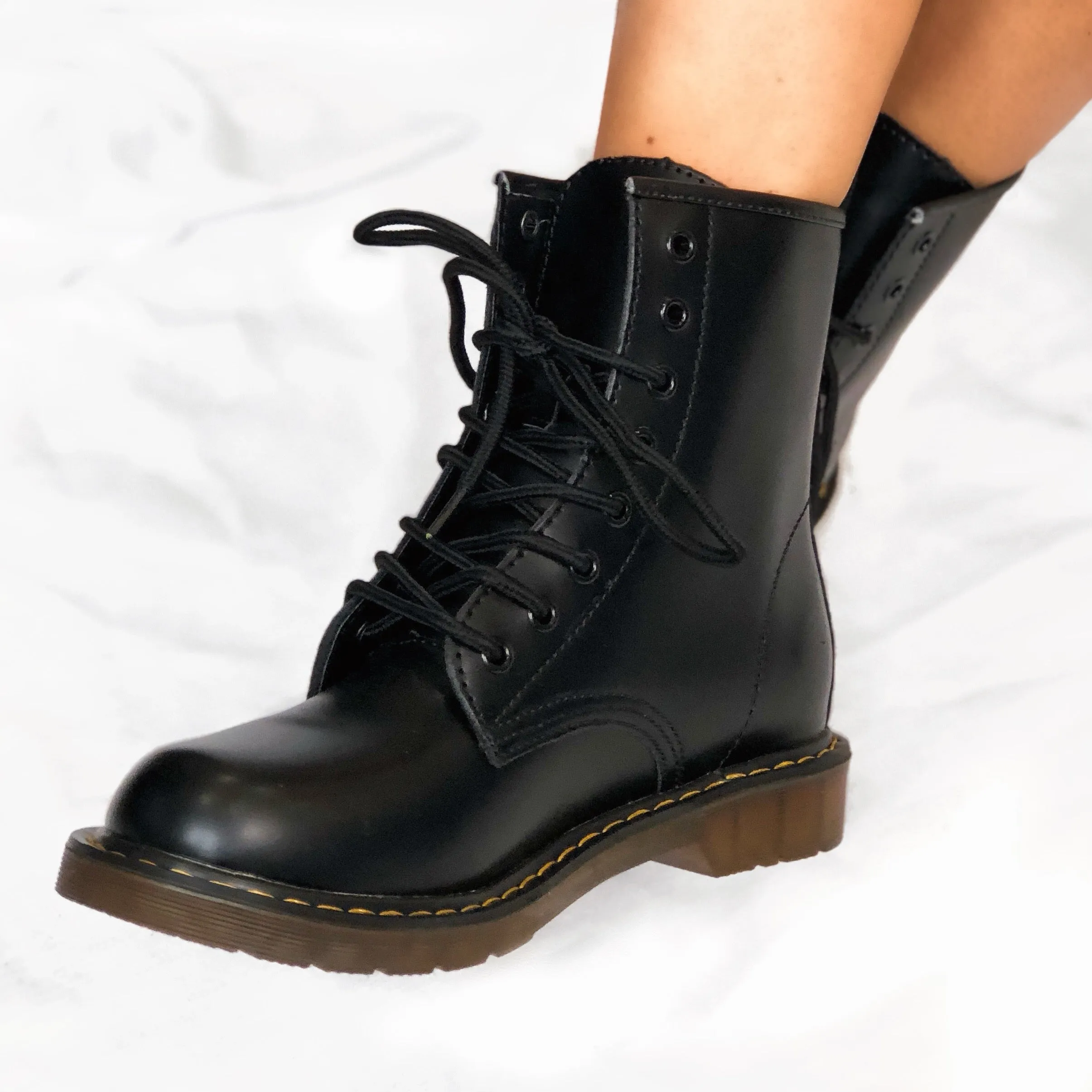 Harley Black PU Faux Leather Lace Up Chunky Biker Boots