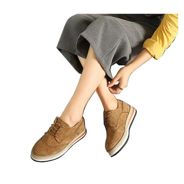 HEE GRAND Women Brogue Shoes Flock Hemp Patchwork Flat Platform Cut outs Thick Bottom Shoes Woman British Style Footwear XWD4437