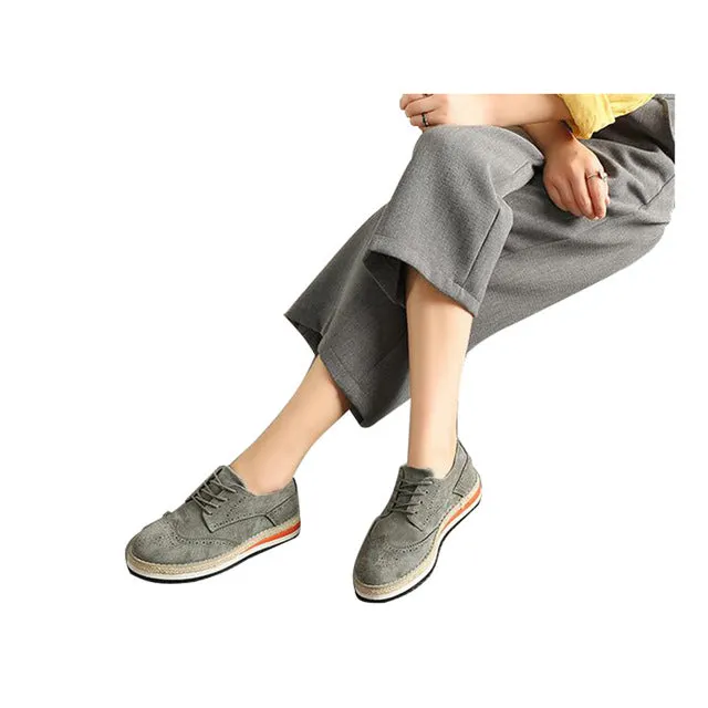 HEE GRAND Women Brogue Shoes Flock Hemp Patchwork Flat Platform Cut outs Thick Bottom Shoes Woman British Style Footwear XWD4437